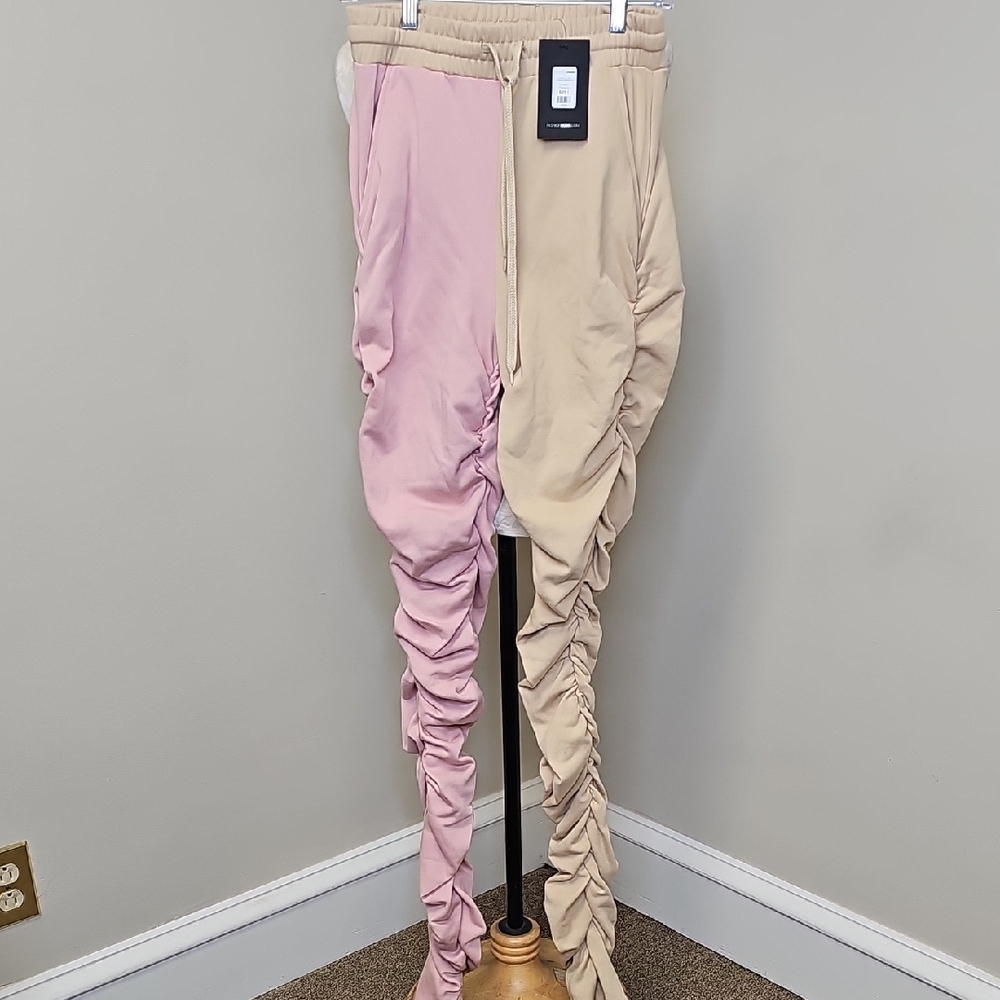 Fashion Nova Pink and Tan Colorblock Pants